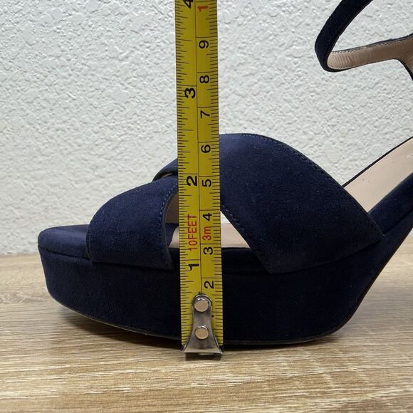 Stuart Weitzman Dayna 80MM Leather Platform Sandals SIZE 10 B Blue Suede